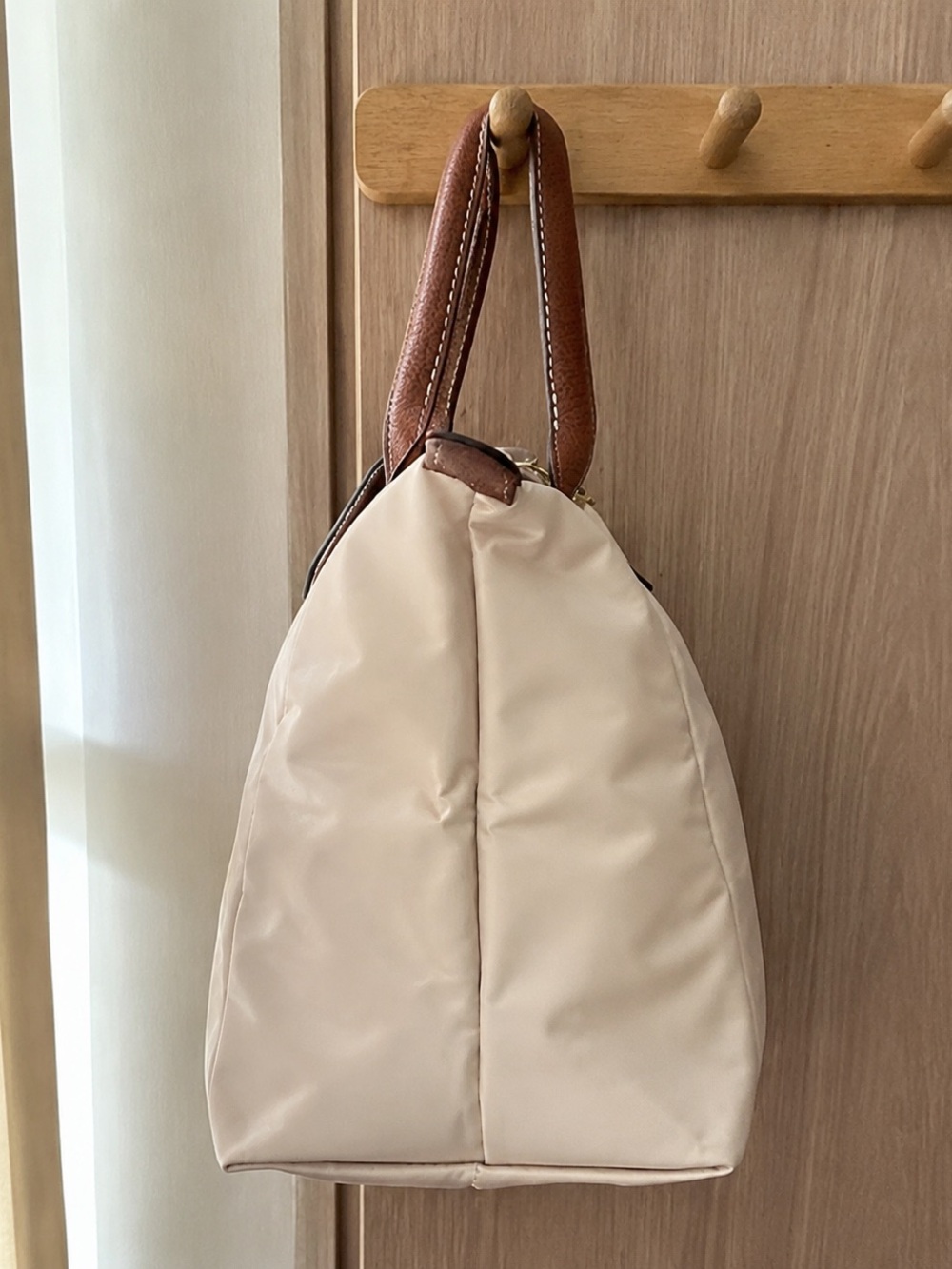 Longchamp Beige Tote with Brown Leather Trim - Picture 3 of 4